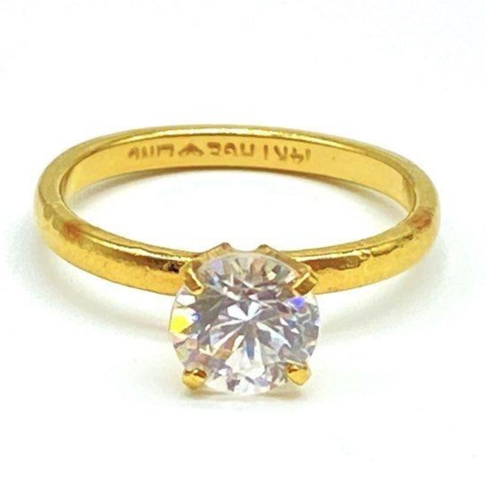 14K Heavy Gold Electroplate & Cubic Zirconia Solitaire Ring 1.9g Size 6.25